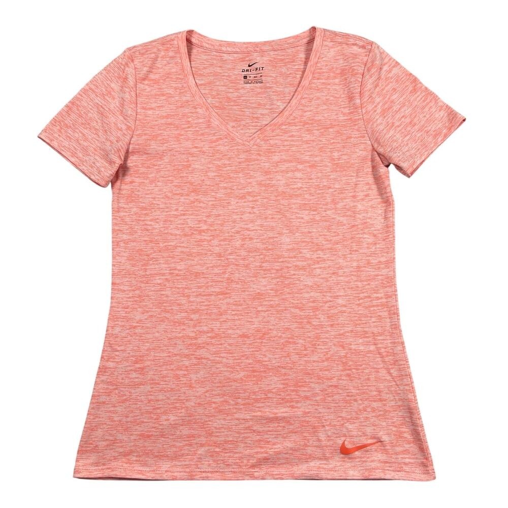 Nike Top Womens XS Heather Orange V-neck Dri Fit Short Sleeve Tee Gym 840811